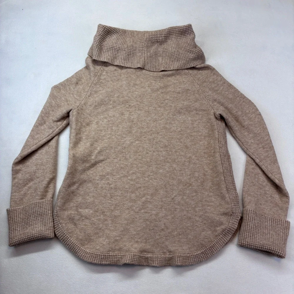 Hem‎ & Thread Cowl Neck Leopard Print Sweater Size Large Tan Beige Knit Pullover